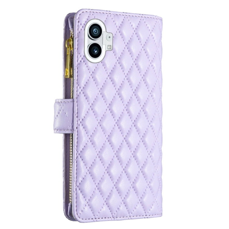 For Nothing Phone 1 Diamond Lattice Zipper Wallet Leather Flip Phone Case(Purple) - Nothing Cases by buy2fix | Online Shopping UK | buy2fix