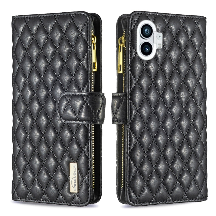 For Nothing Phone 1 Diamond Lattice Zipper Wallet Leather Flip Phone Case(Black) - Nothing Cases by buy2fix | Online Shopping UK | buy2fix