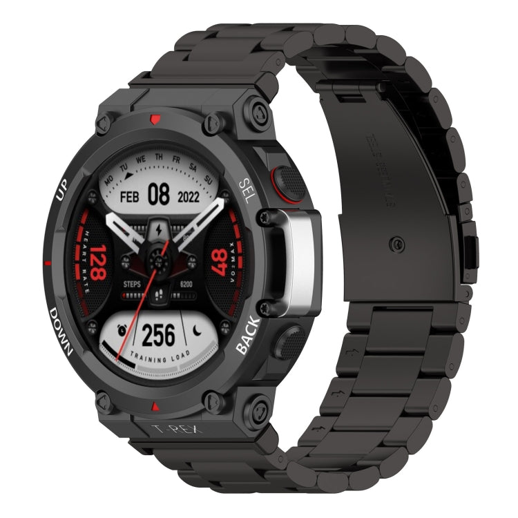 For Huami Amazfit T-Rex 2 Three Strains Steel Watch Band(Black) - Watch Bands by buy2fix | Online Shopping UK | buy2fix