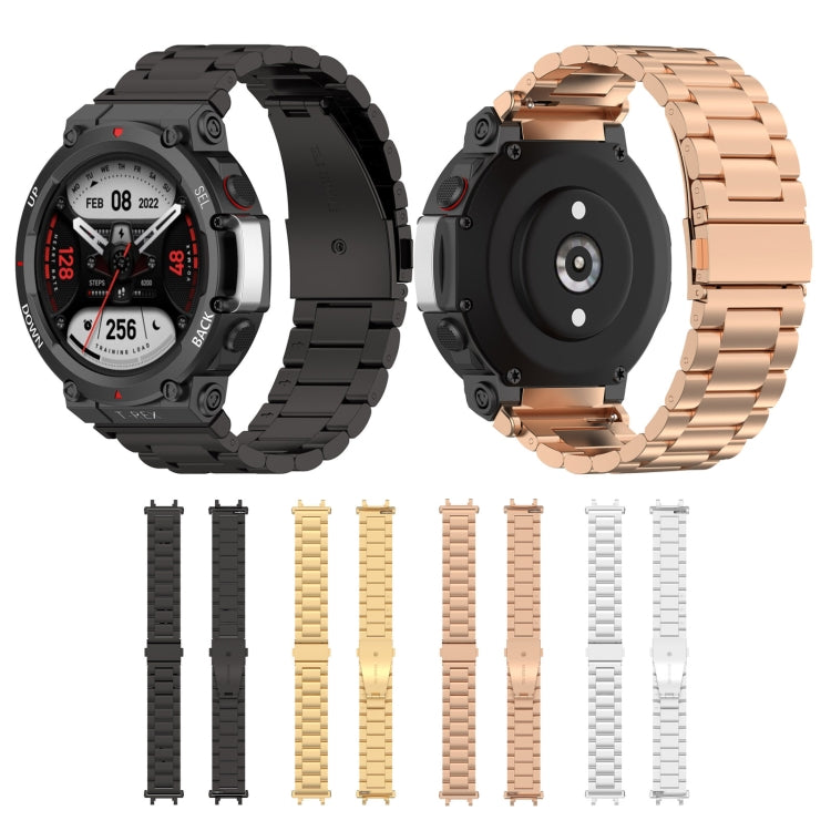 For Huami Amazfit T-Rex 2 Three Strains Steel Watch Band(Black) - Watch Bands by buy2fix | Online Shopping UK | buy2fix