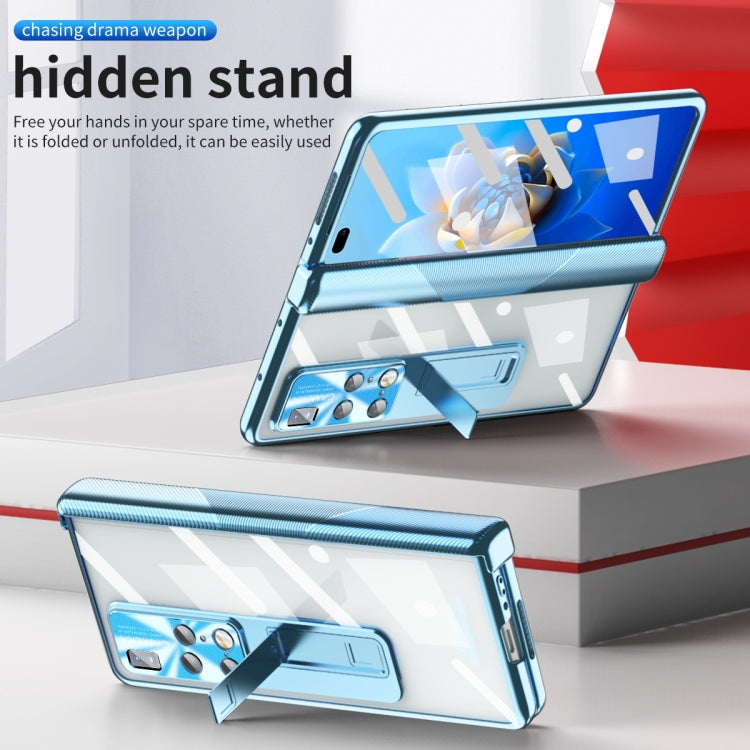 For Huawei Mate X2 Magnetic Hinges Plating Phone Case with Holder(Blue) by buy2fix