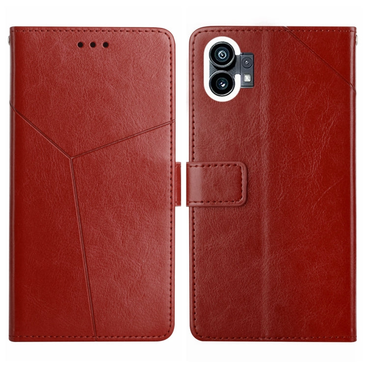 For Nothing Phone 1 HT01 Y-shaped Pattern Flip Leather Phone Case(Brown) - Nothing Cases by buy2fix | Online Shopping UK | buy2fix