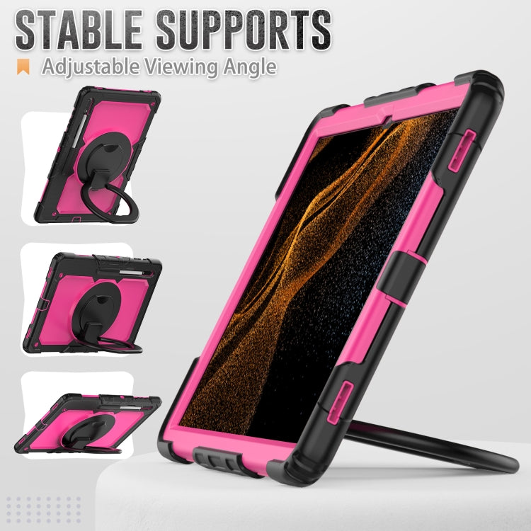 For Samsung Galaxy Tab S8 Ultra Bracelet Holder Silicone + PC Tablet Case(Rose Red) by buy2fix