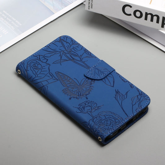 For OnePlus 10T / Ace Pro HT03 Skin Feel Butterfly Embossed Flip Leather Phone Case(Blue) by buy2fix