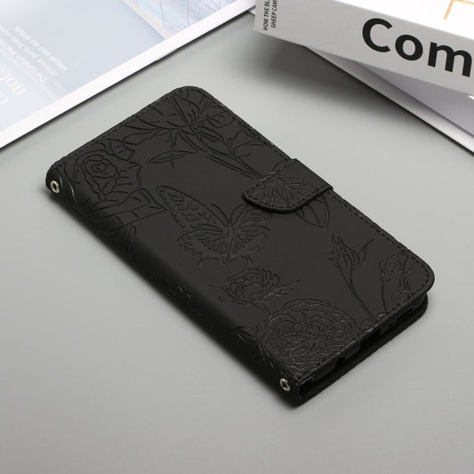 For OnePlus 10T / Ace Pro HT03 Skin Feel Butterfly Embossed Flip Leather Phone Case(Black) by buy2fix