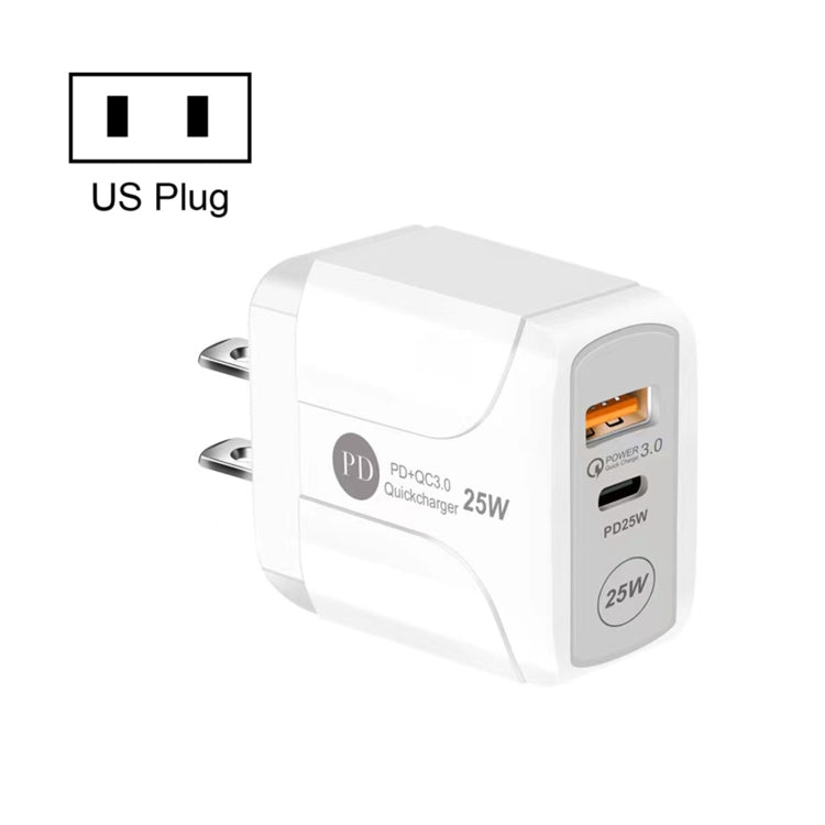 25W PD Type-C + QC3.0 USB Ports Travel Charger, Plug Type:US Plug(White) - USB Charger by buy2fix | Online Shopping UK | buy2fix
