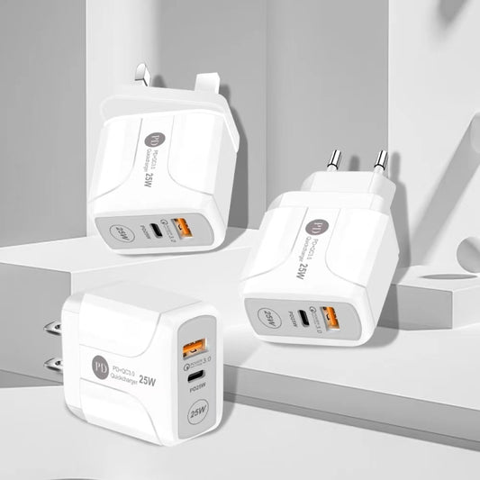 25W PD Type-C + QC3.0 USB Ports Travel Charger, Plug Type:UK Plug(White) by buy2fix
