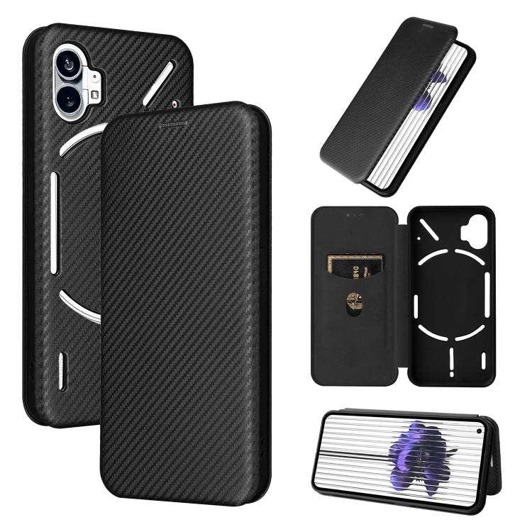 For Nothing Phone 1 Carbon Fiber Texture Flip Leather Phone Case(Black) - Nothing Cases by buy2fix | Online Shopping UK | buy2fix