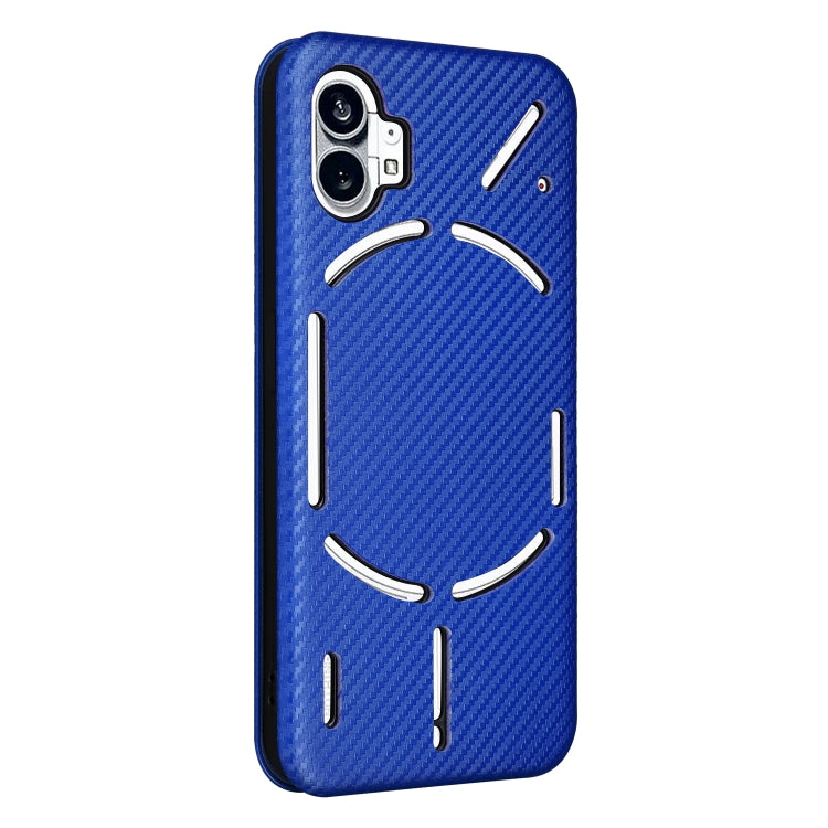 For Nothing Phone 1 Carbon Fiber Texture Flip Leather Phone Case(Blue) - Nothing Cases by buy2fix | Online Shopping UK | buy2fix