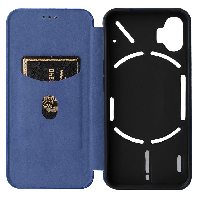 For Nothing Phone 1 Carbon Fiber Texture Flip Leather Phone Case(Blue) - Nothing Cases by buy2fix | Online Shopping UK | buy2fix