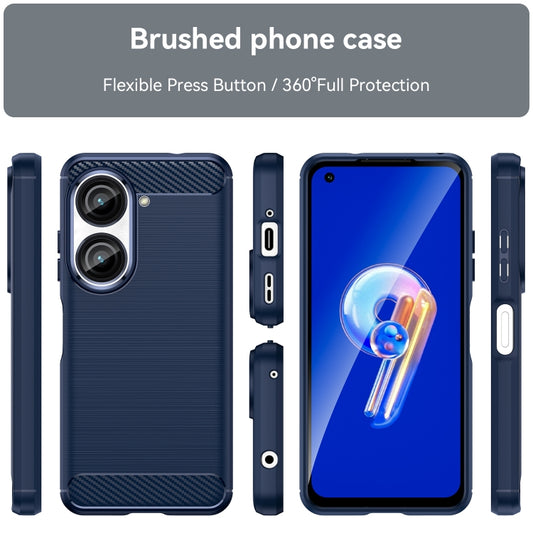 For Asus Zenfone 9 Brushed Texture Carbon Fiber TPU Case(Blue) by buy2fix