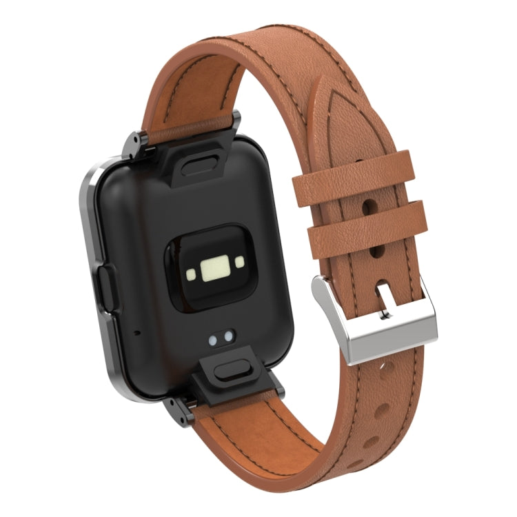 For Xiaomi Mi Watch Lite / Redmi Watch Genuine Leather Metal Case Integrated Watch Band(Brown) - Watch Bands by buy2fix | Online Shopping UK | buy2fix