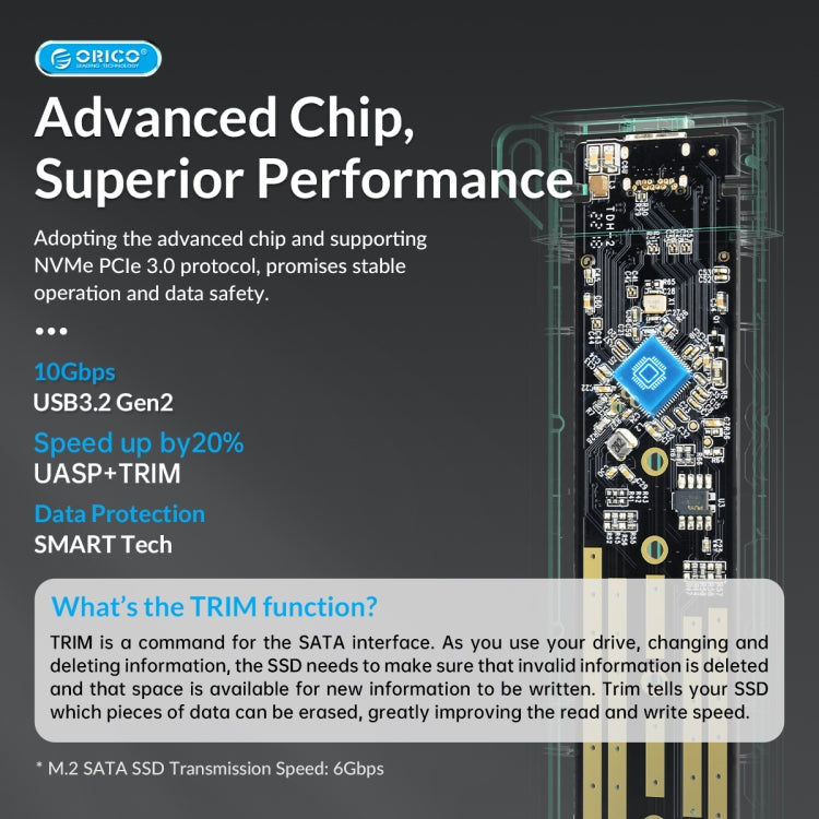 ORICO MM2C3-GR USB3.1 Gen1 Type-C 6Gbps M.2 SATA SSD Enclosure(Green) by ORICO