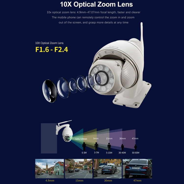 Sricam SP008C 5MP 10X Zoom IP66 Waterproof CCTV WiFi IP Camera Monitor, Plug Type:US Plug(White) - Wireless Camera by Sricam | Online Shopping UK | buy2fix