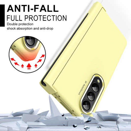For Samsung Galaxy Z Fold4 Skin Feel Two-color Contact Lens Hinge Flip Phone Case with Pen Slot(Yellow) by buy2fix