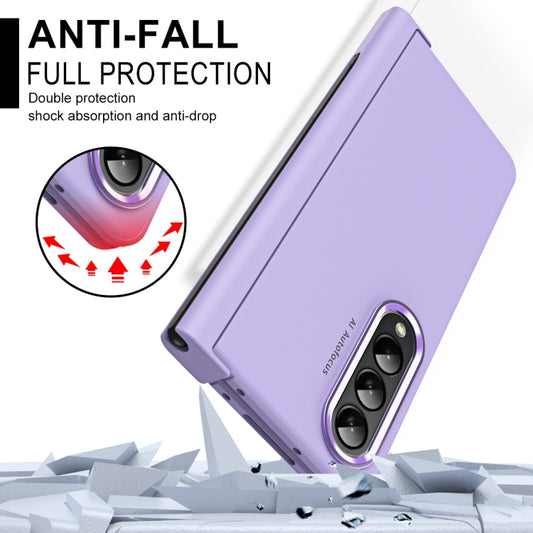 For Samsung Galaxy Z Fold4 Skin Feel Two-color Contact Lens Hinge Flip Phone Case with Pen Slot(Purple) by buy2fix
