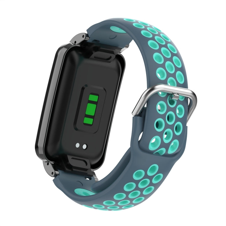 For Xiaomi Mi Band 7 Pro Silicone Metal Frame Watch Band(Grey + Cyan) - Watch Bands by buy2fix | Online Shopping UK | buy2fix