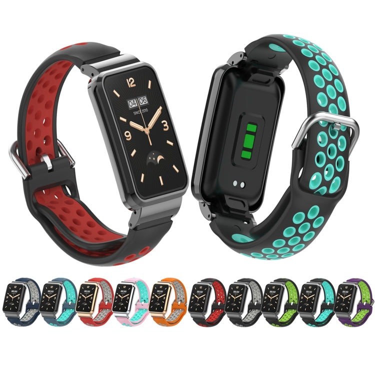 For Xiaomi Mi Band 7 Pro Silicone Metal Frame Watch Band(Grey + Cyan) by buy2fix
