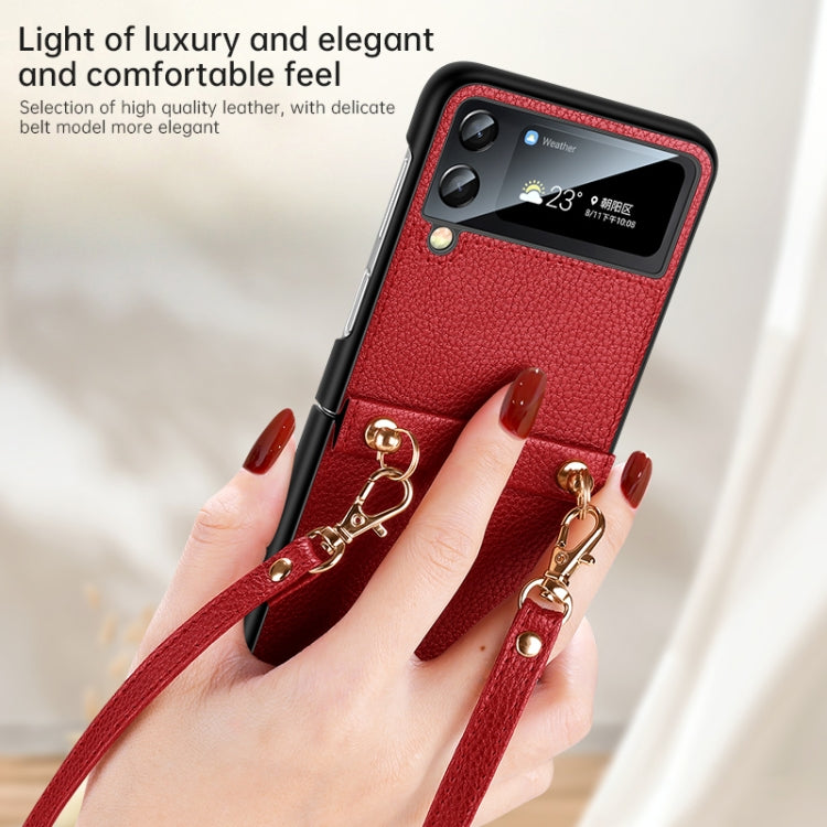 For Samsung Galaxy Z Flip4 SULADA Litchi Texture Leather + TPU Phone Case with Strap(Red) by SULADA