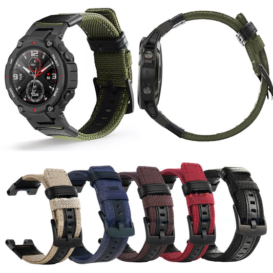 For Amazfit T-Rex / T-Rex Pro / Ares Leather Nylon Watch Band(Black) by buy2fix