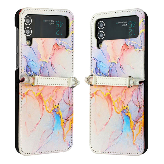 For Samsung Galaxy Z Flip4 Marble Pattern Leather Phone Case(Galaxy Marble White LS004) by buy2fix
