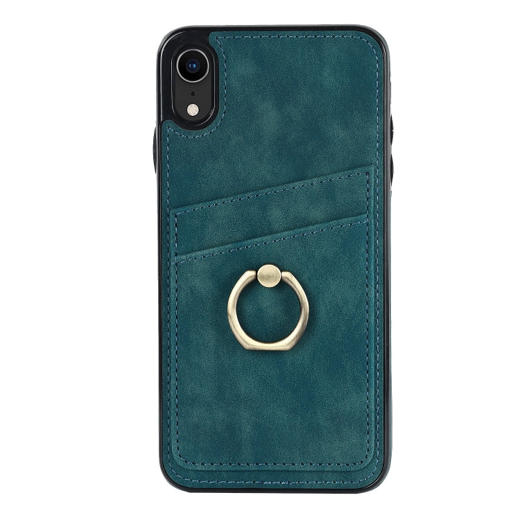 For iPhone XR Vintage Patch Leather Phone Case with Ring Holder(Blue) - More iPhone Cases by buy2fix | Online Shopping UK | buy2fix