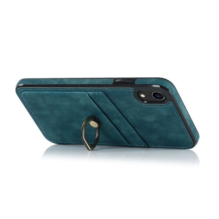 For iPhone XR Vintage Patch Leather Phone Case with Ring Holder(Blue) - More iPhone Cases by buy2fix | Online Shopping UK | buy2fix