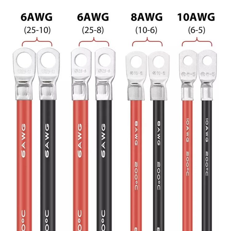 6AWG 25-10 Car 50cm Red + Black Pure Copper Battery Inverter Cable by buy2fix