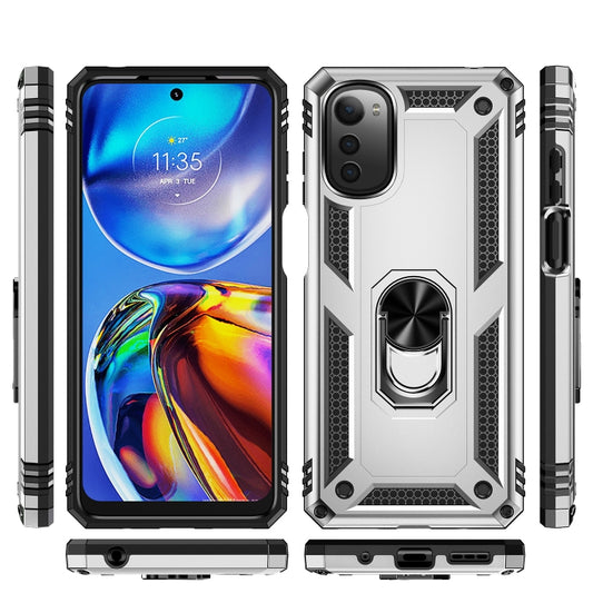 For Motorola Moto E32 4G Shockproof TPU + PC Phone Case with 360 Degree Rotating Holder(Silver) by buy2fix