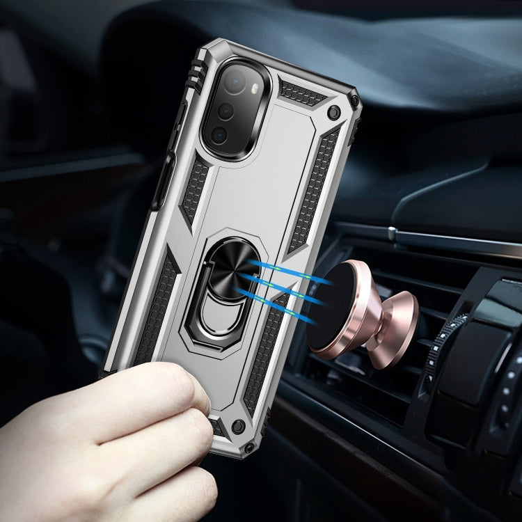 For Motorola Moto E32 4G Shockproof TPU + PC Phone Case with 360 Degree Rotating Holder(Silver) by buy2fix