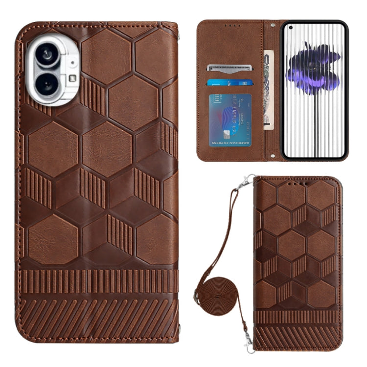 For Nothing Phone 1 Crossbody Football Texture Magnetic PU Phone Case(Brown) - Nothing Cases by buy2fix | Online Shopping UK | buy2fix