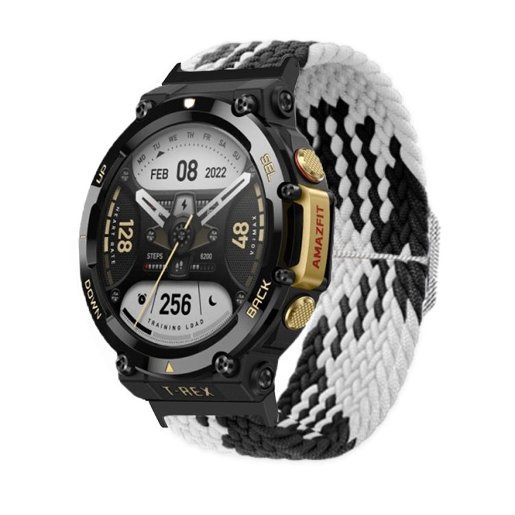 For Amazfit T-Rex 2 Adjustable Buckle Braided Nylon Watch Band(Black White) - Watch Bands by buy2fix | Online Shopping UK | buy2fix