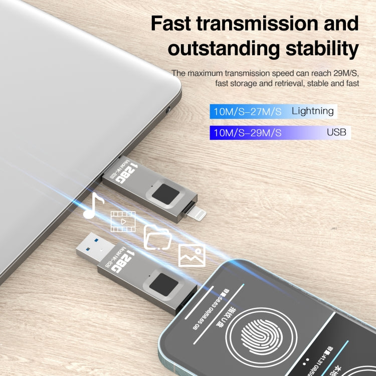 256GB NK-828 8 Pin + USB 2 in 1 Zinc Alloy U Disk with Fingerprint Unlock by buy2fix