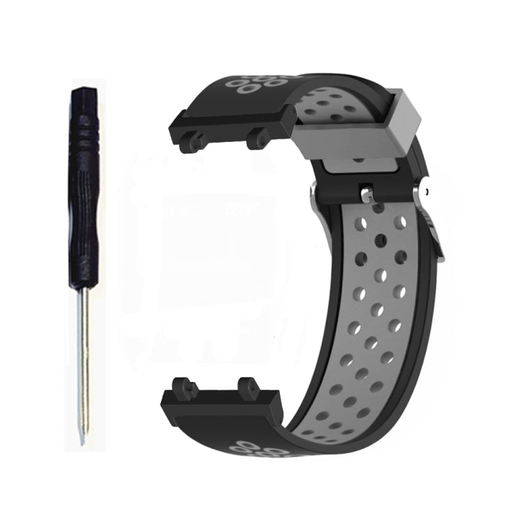 For Amazfit T-Rex 2 3-Row Holes Two-color Silicone Watch Band(Black Grey) - Watch Bands by buy2fix | Online Shopping UK | buy2fix