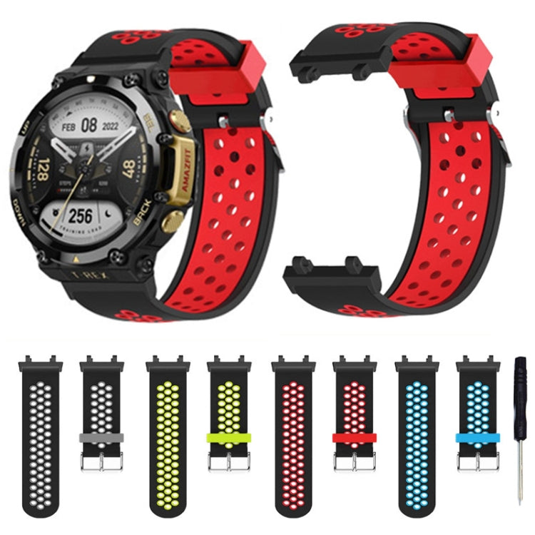 For Amazfit T-Rex 2 3-Row Holes Two-color Silicone Watch Band(Black Grey) - Watch Bands by buy2fix | Online Shopping UK | buy2fix