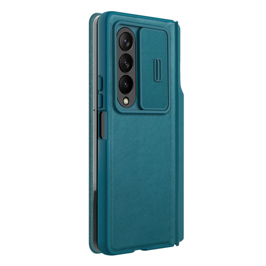 For Samsung Galaxy Z Fold4 5G NILLKIN QIN Series Pro Sliding Camera Cover Design Leather Phone Case(Cyan) by NILLKIN