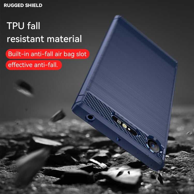 For Sony Xperia XZ1 Brushed Texture Carbon Fiber TPU Phone Case(Blue) by buy2fix