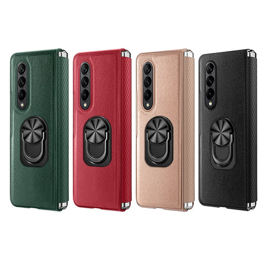 For Samsung Galaxy Z Fold4 GKK Litchi Pattern Foldable Protective Phone Case with Ring Holder(Red) by GKK