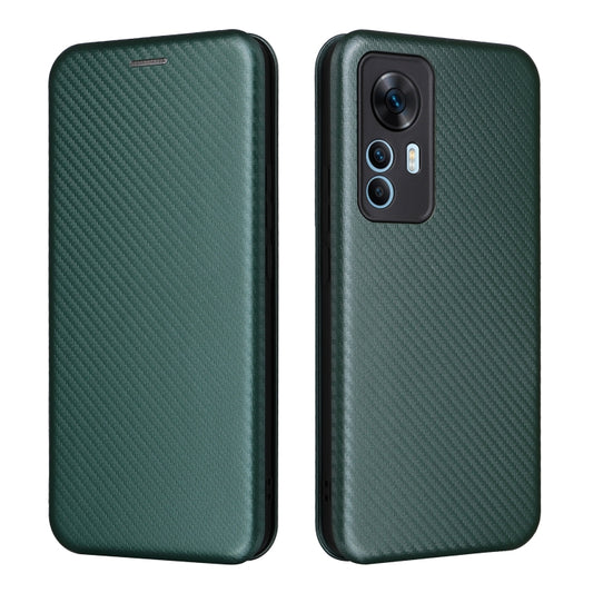 For Xiaomi 12T / 12T Pro / Redmi K50 Ultra Carbon Fiber Texture Flip Leather Phone Case(Green) by buy2fix