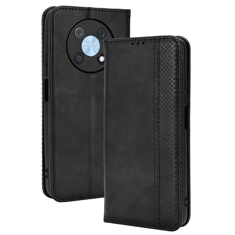 For Huawei nova Y90 Magnetic Buckle Retro Texture Leather Phone Case(Black) - Huawei Cases by buy2fix | Online Shopping UK | buy2fix