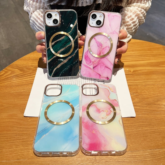 For iPhone 13 Pro Max Gilt Marble Magsafe Phone Case (Dark Green Black) by buy2fix
