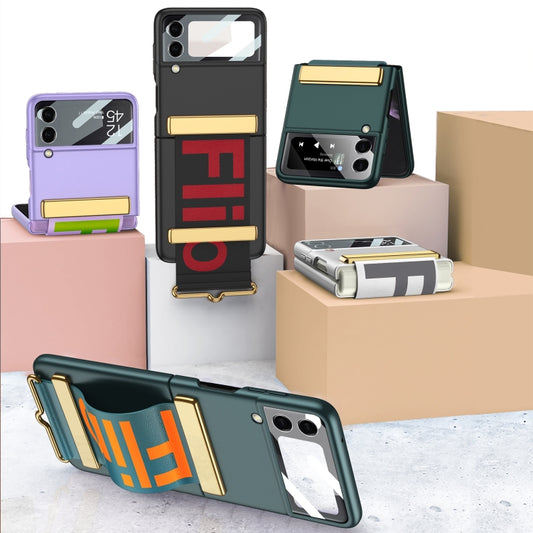 For Samsung Galaxy Z Flip4 GKK Ultra-thin Full Coverage Phone Flip Case with Wristband(Pink) by GKK