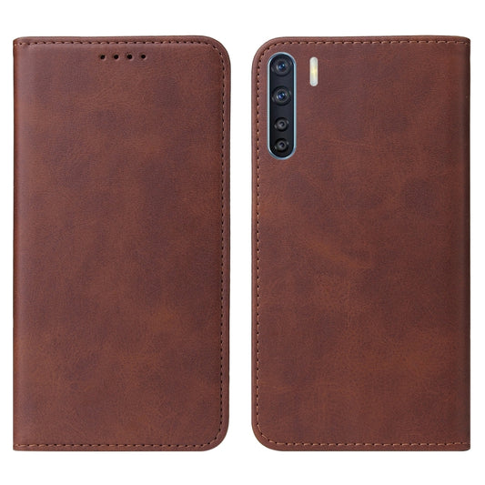 For OPPO F15 Magnetic Closure Leather Phone Case(Brown) by buy2fix