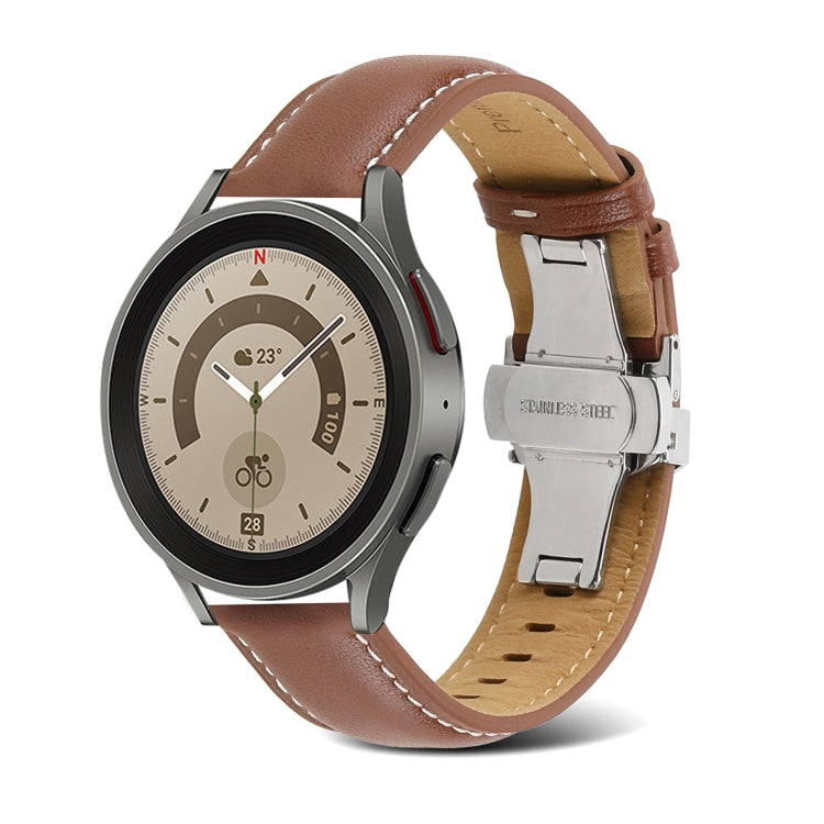 For Samsung Galaxy Watch5 40mm / 44mm Butterfly Buckle Genuine Leather Watch Band(Brown) - Watch Bands by buy2fix | Online Shopping UK | buy2fix