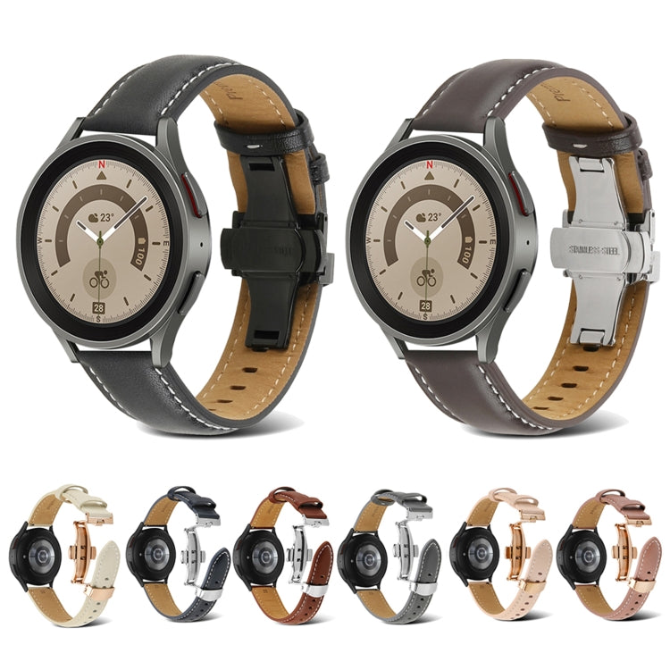 For Samsung Galaxy Watch5 40mm / 44mm Butterfly Buckle Genuine Leather Watch Band(Coffee) - Watch Bands by buy2fix | Online Shopping UK | buy2fix