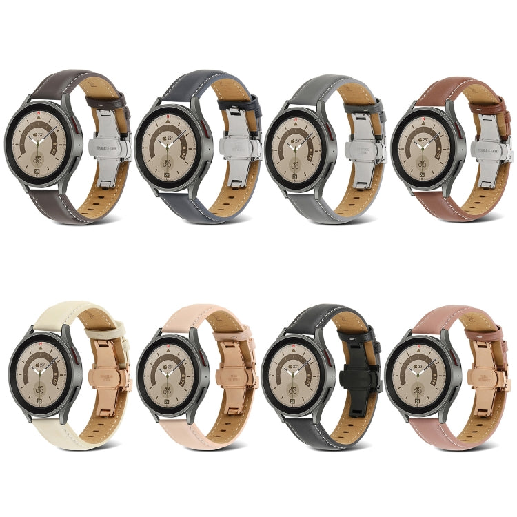 For Samsung Galaxy Watch5 40mm / 44mm Butterfly Buckle Genuine Leather Watch Band(Coffee) - Watch Bands by buy2fix | Online Shopping UK | buy2fix