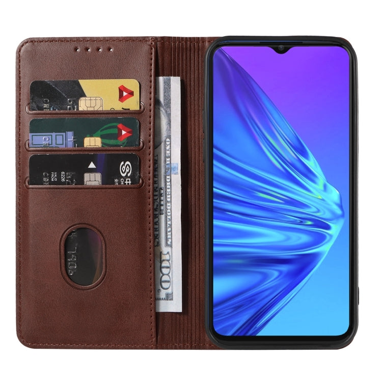 For Realme 5 / 5i / 5s / 6i / Narzo 20A Magnetic Closure Leather Phone Case(Brown) - Realme Cases by buy2fix | Online Shopping UK | buy2fix