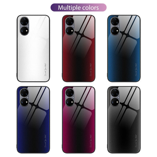 For Huawei P50 Pro Texture Gradient Glass TPU Phone Case(Blue) by buy2fix