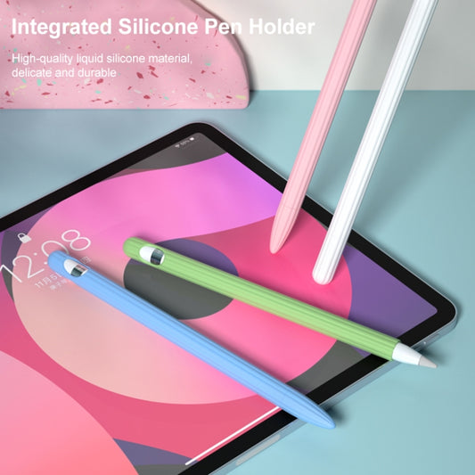 3 in 1 Striped Liquid Silicone Stylus Case with Two Tip Caps For Apple Pencil 2(Sky Blue) by buy2fix