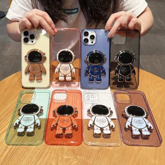 For iPhone 13 Plating Astronaut Holder TPU Phone Case(Black) by buy2fix